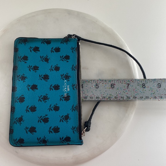 Coach Turquoise Zipper Wallet with Black Rose Pattern. - Picture 15 of 16